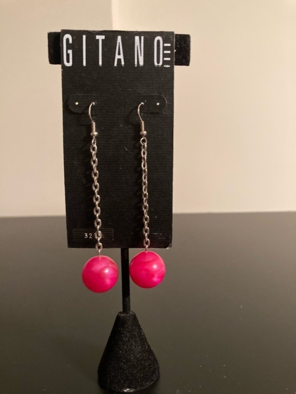 Gitano Hot Pink Bead Drop Chain Earrings